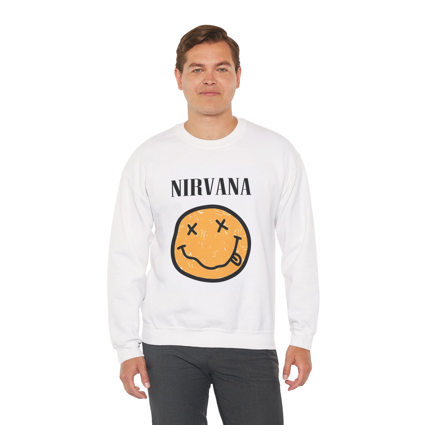 Nirvana Smiley Face White Sweatshirt