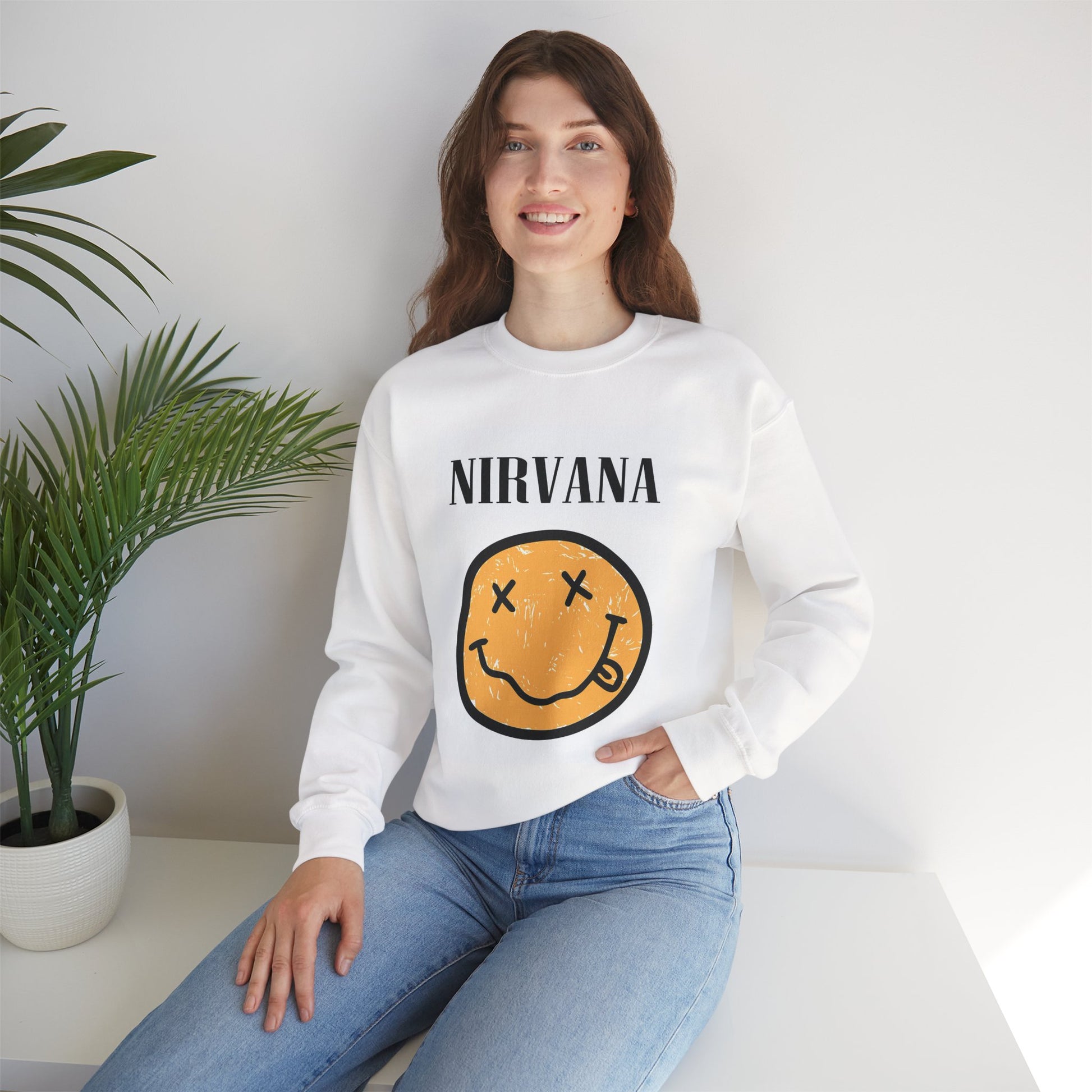 Nirvana Smiley Face White Sweatshirt