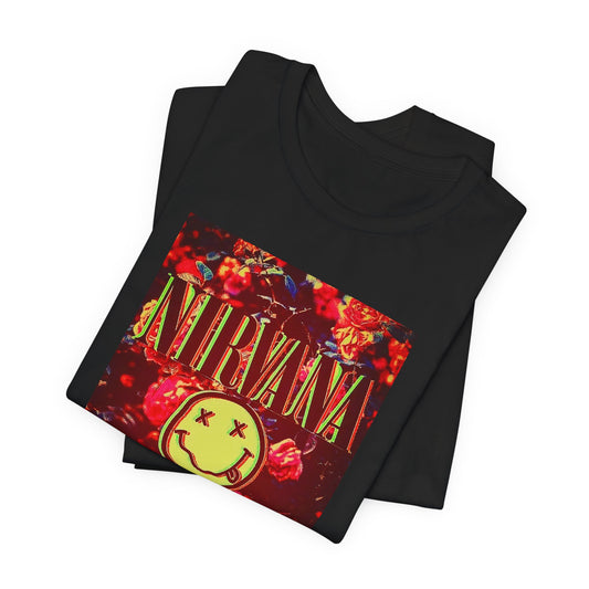 Nirvana Smiley Face Color T-shirt - Cotton Blend Nirvana Smiley Face Shirt - Unisex Nirvana Graphic Band Print Tee - Vintage Kurt Cobain T-shirt