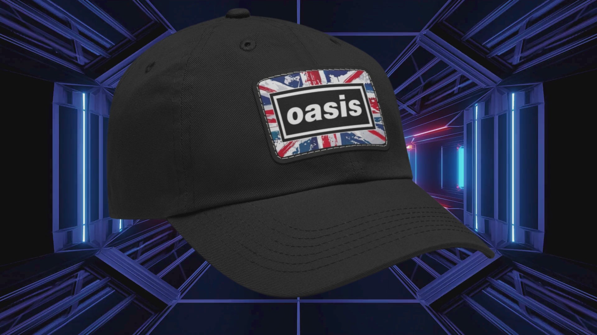 Oasis Logo British Flag Leather Patch Cap